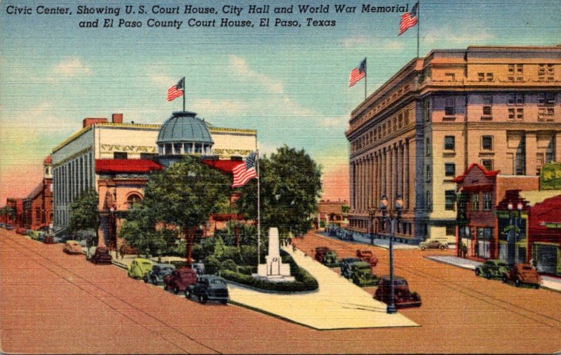 Texas El Paso Civic Center Showing U S Court House City Hall & More Curteich