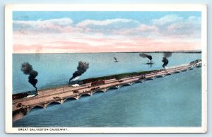 TX Texas Great Galveston Causeway Railroad Train Postcard