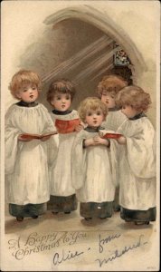 Christmas Altar Boys Chorus Boys Chorale Singing c1910 Vintage Postcard