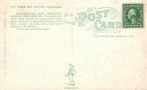 Vintage Postcard 1910s Breakwater Light at Night Lighthouse Portland Maine Ocean