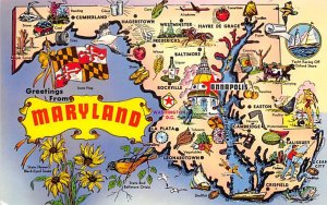 Greetings from Maryland USA Map Unused 