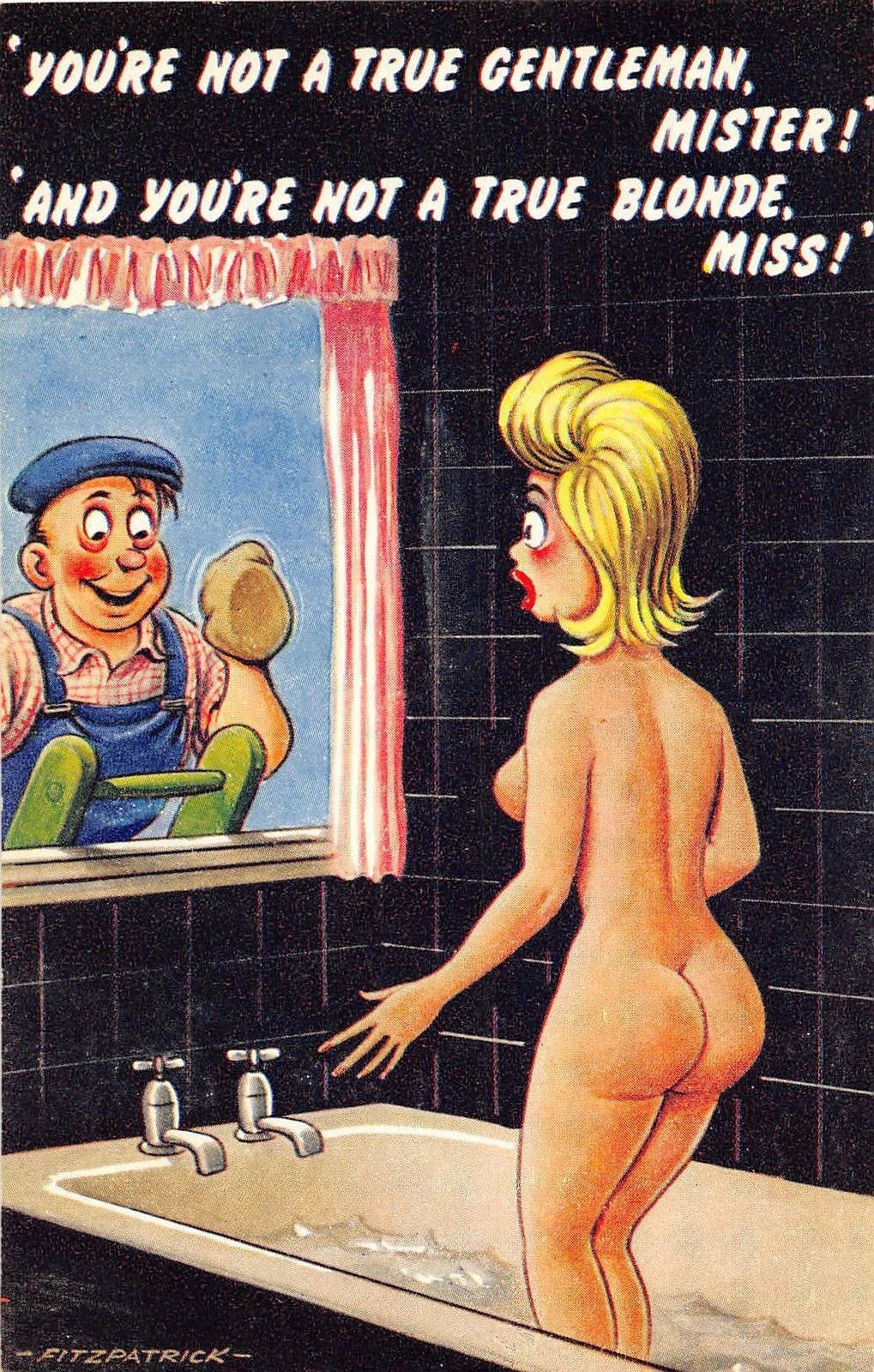 B27/ Comic Nude Nudist Postcard c1940-50s Not a TRUE BLONDE ...