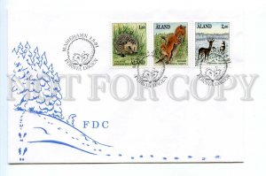 498116 FINLAND Aland 1991 year fauna hedgehog squirrel deer First day cover