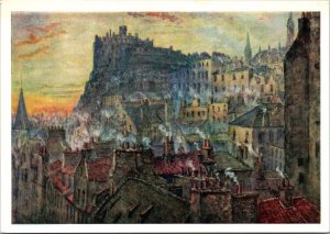 Scotland Edinburgh Castle From George IV Bridge Watercolor By Mrs J Sewart Smith