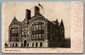 Postcard Galva IL c1906 High School CDS Cancel Cambridge Illinois Rydal Kansas