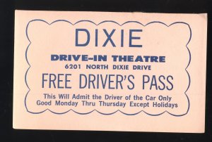 1960's Dixie Drive-In Theatre Driver's Pass, Northridge, Ohio/OH