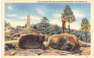 Little Round Top and Warren Monument, Gettysburg PA Civil War Postcard