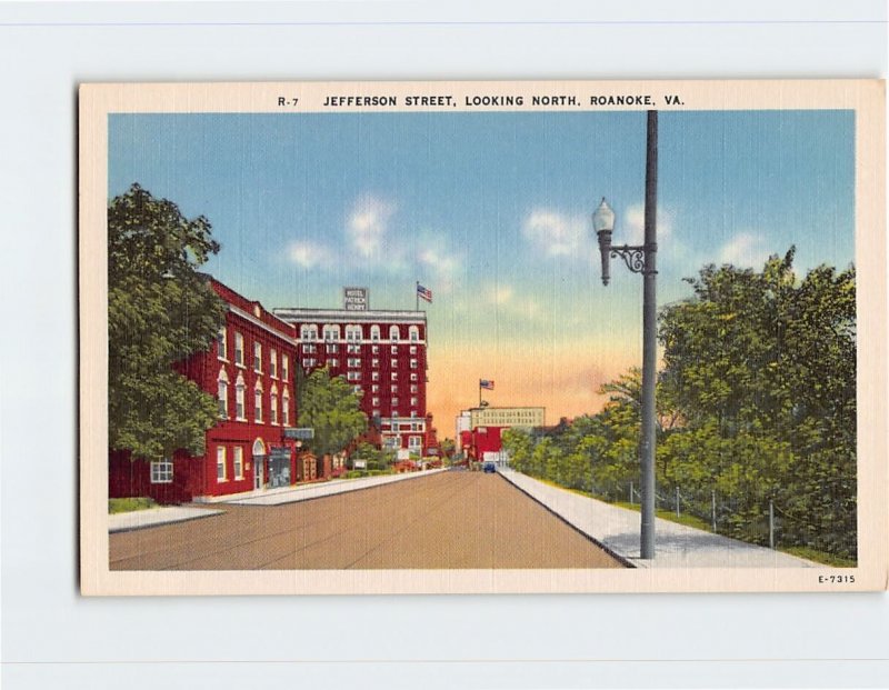 Postcard Jefferson Street, Looking North, Roanoke, Virginia