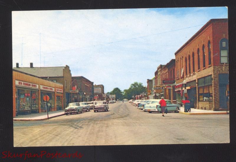 WATERVILLE MINNESOTA DOWNTOWN MAIN STREET SCENE 1950;s CARS OLD POSTCARD