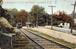 Columbia Pennsylvania Laurel Hill Cemetery Entrance, Trolley Car Shown PC U7932