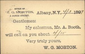 Albany NY Office of WG Morton 1897 Government Postal Card