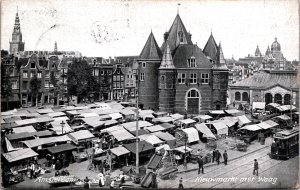 Netherlands Amsterdam Nieuwmarkt met Waag Vintage Postcard  09.74