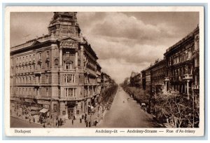 Budapest Hungary Postcard Scene at Andrassy Street Fonciere Building c1930's