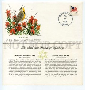 492775 USA 1978 Singer bird flower Wyoming Western Meadow Lark Indian Paintbrush