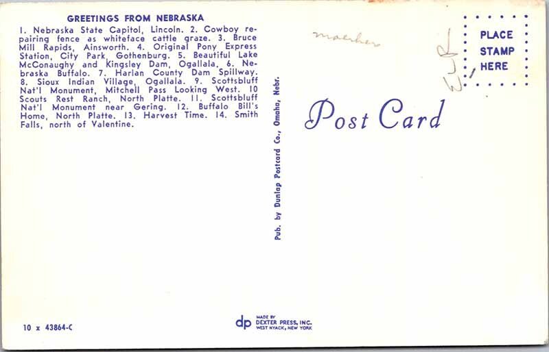 Postcard MAP SCENE State of Nebraska NE AN7436