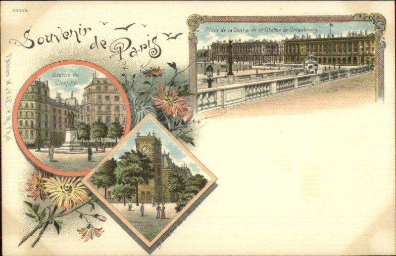 Paris Multi-View Fine Lithograph W&V a L c1890s Postcard #993