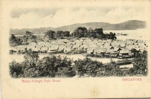 PC CPA SINGAPORE, MALAY VILLAGE, PULO BRANI, Vintage Postcard (b19642)