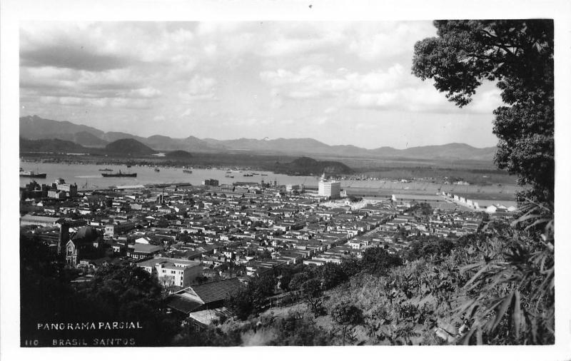 São Paulo-Santos Brazil~Panoramic Bird's Eye View~Vintage RPPC-Postcard