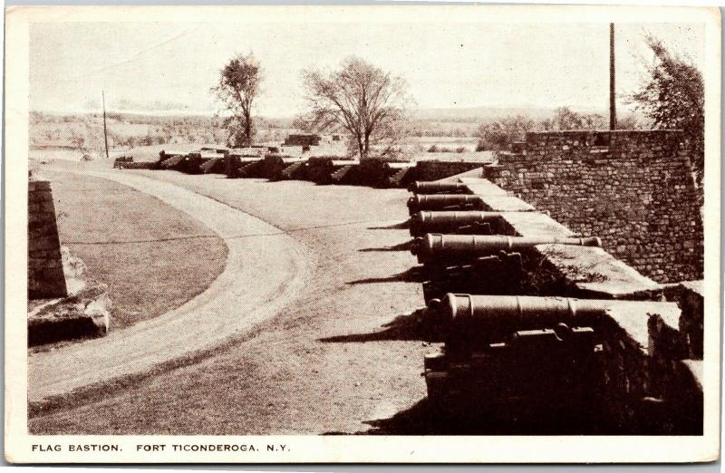 Fort Ticonderoga, Flag Bastion Cannons New York Vintage Postcard M09