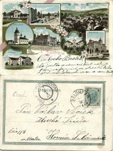 czech, LÁZNĚ BĚLOHRAD, Multiview, Hotel Zátiší, Vlach and Láz (1901) Postcard