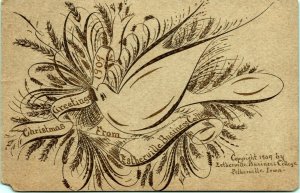 Christmas Greetings 1909 Estherville Business College Enrollment Iowa Postcard