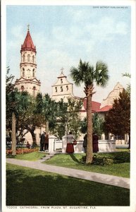 Vtg St Augustine FL Cathedral View from Plaza 1910s Detroit Publishing Postcard