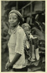 indonesia, BORNEO KALIMANTAN, Dayak Woman & Child, Long Earlobes (1930s) Mission