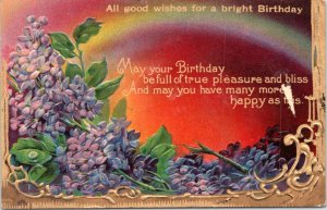 Postcard Birthday - All good wishes for a bright Birthday 4 bar cancel NH