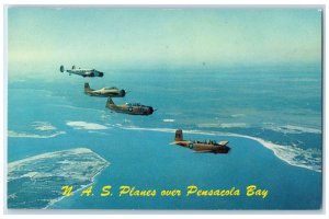 c1950s N.A.S Four Types of Planes Over Pensacola Bay Florida FL Vintage Postcard