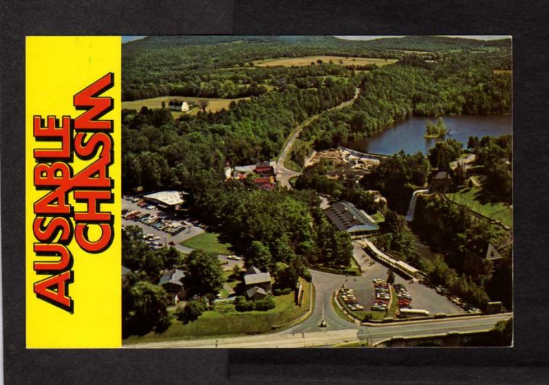 NY Ausable Chasm Caves Caverns Rainbow Falls Car Museum Postcard