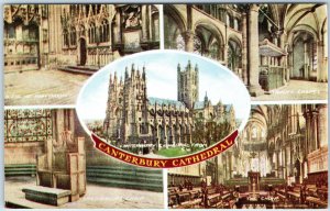 c1930s Canterbury, UK Cathedral Art Postcard Gothic Church Interior Multi Vu A38