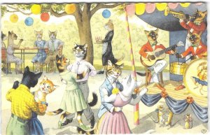 Dressed Cats Dance Band Alfred Mainzer #4863 Comic Fantasy Vintage Postcard