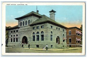 c1920's Post Office Building Entrance Stairs People Lewiston Maine ME Postcard