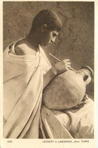 Postcard Types D' Orient Atisan Arabe Tunisian Man Painting Pottery Ser 1 # 2506