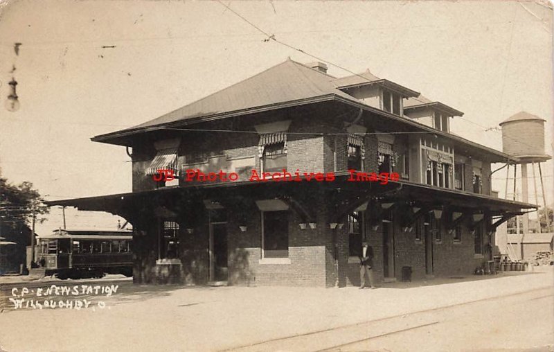 Depot, Ohio, Willoughby, RPPC, Cleveland Painesville & Eastern Railroad, 1910 PM