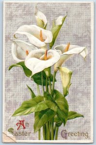 Easter Postcard Greetings Lily Flowers Embossed Winsch Back c1910's Antique