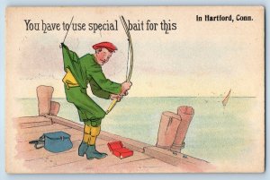 1910 Hartford Connecticut CT Vintage Postcard You Have Special Bait Fishing Dock
