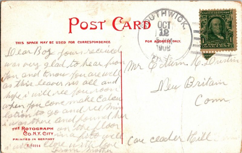 Westfield River Mass. WOB 1c Stamp Southwick Cancel Postcard Bridge Dam Antique 