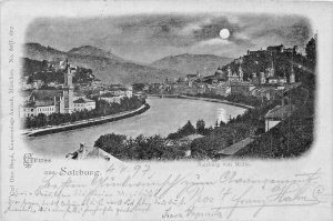 SALZBURG AUSTRIA~MOONLIGHT VIEW~1897 CARL OTTO HAYD PHOTO POSTCARD