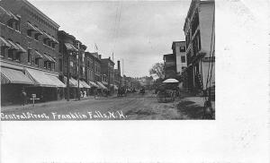 Franklin Falls NH Dirt Street View Store Fronts Horse & Wagons RPPC Postcard