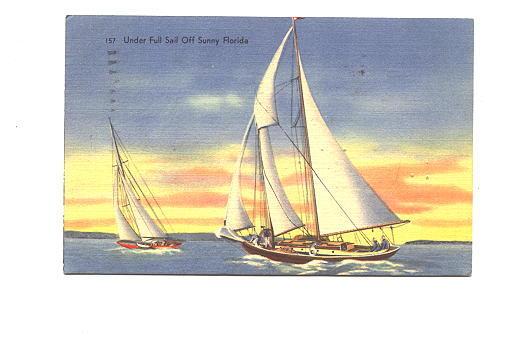 Two Boats Under Full Sail Off Sunny Florida, Used 1952