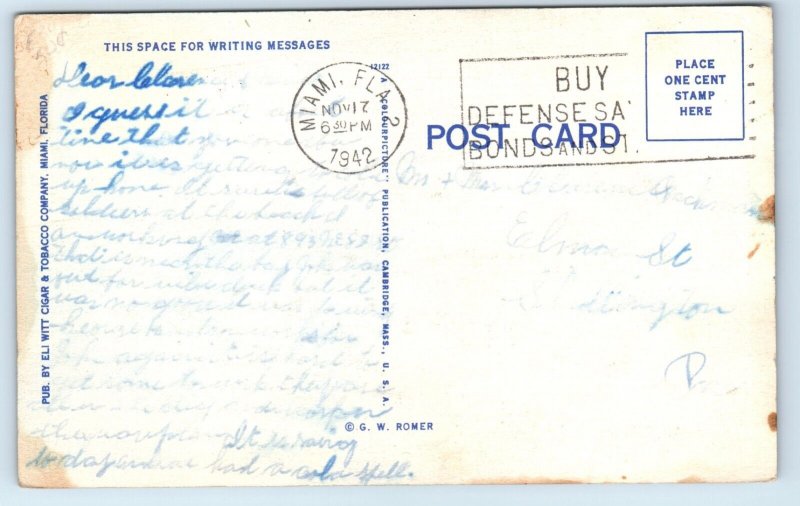 Postcard A Beautiful Miami Beach Home, Florida (faded message) F113 