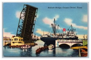 Linen Postcard Bascule Bridge Corpus Christi Texas pc2030