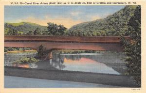C3/ Grafton Clarksburg West Virginia Postcard Linen Covered Bridge Cheat River