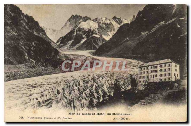 Postcard Old Mer de Glace and the Hotel Montanvert