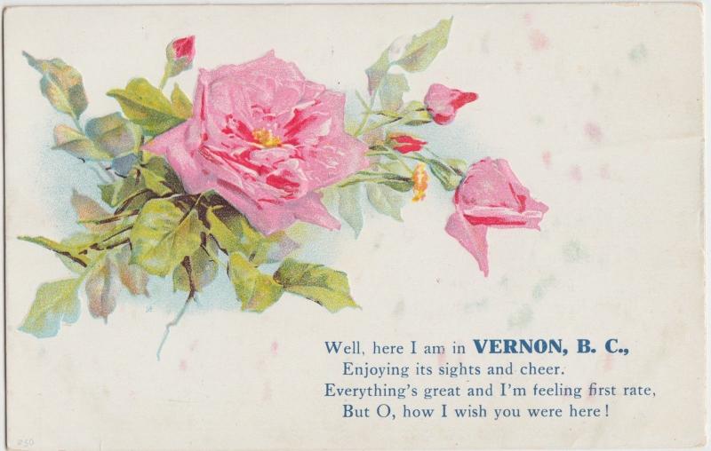 Canada Postcard Embossed c1910 VERNON British Columbia BC Greetings FLowers