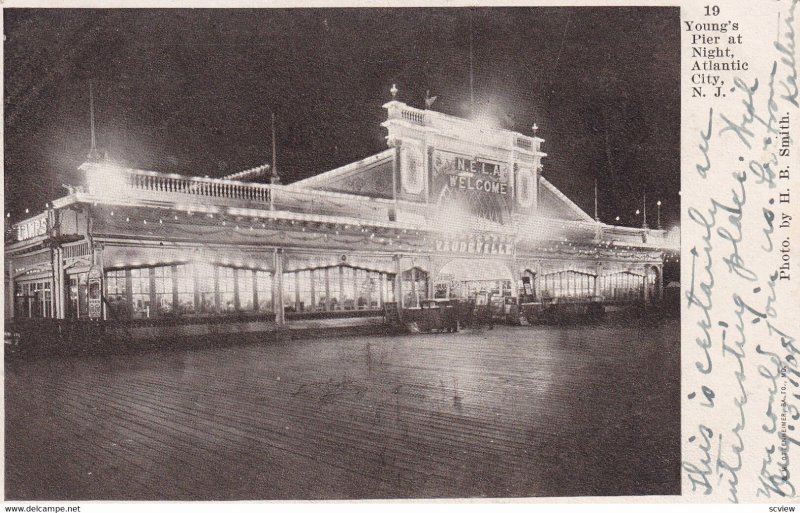 ATLANTIC CITY, New Jersey, PU-1909; Young's Pier At Night