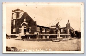 J99/ Archbold Ohio RPPC Postcard c1910 Mennonite Church Building  167