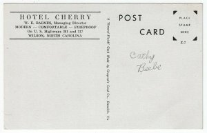 Wilson, North Carolina, Vintage Postcard View of Hotel Cherry