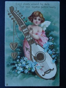 Romance CUPID SHOOTS AROUND HIS DARTS c1904 Embossed Postcard Raphael Tuck 1142